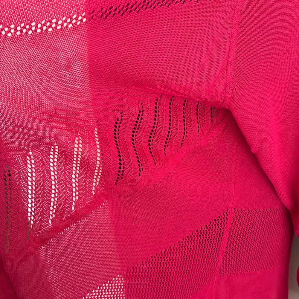 Torried Pointelle Long Open-Front Long Knit Duster Cardigan Raspberry Pink - 4X - Picture 6 of 7